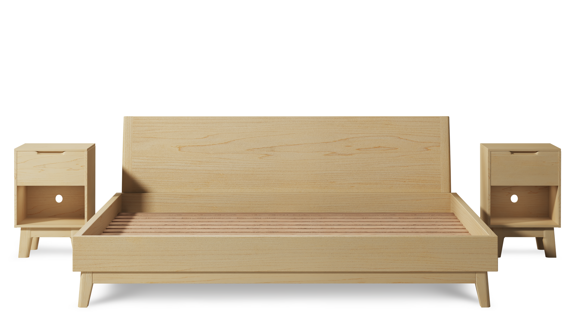 The Bosco: Walnut Mid Century Modern Bed with a solid walnut headboard and precise joinery, showcasing exceptional craftsmanship and contemporary design.