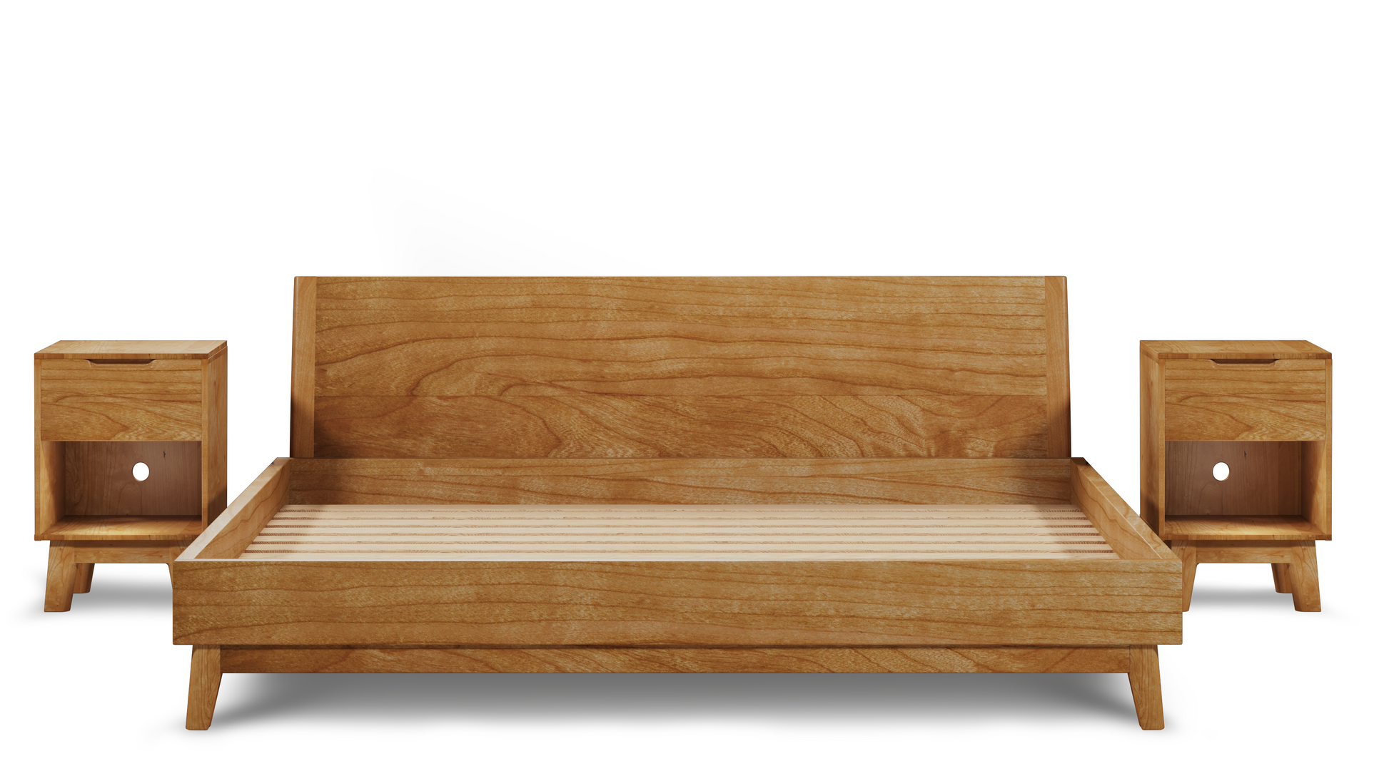 The Bosco: Walnut Mid Century Modern Bed showcasing its sturdy walnut frame, sleek headboard, and precision craftsmanship, embodying modern design and timeless elegance.