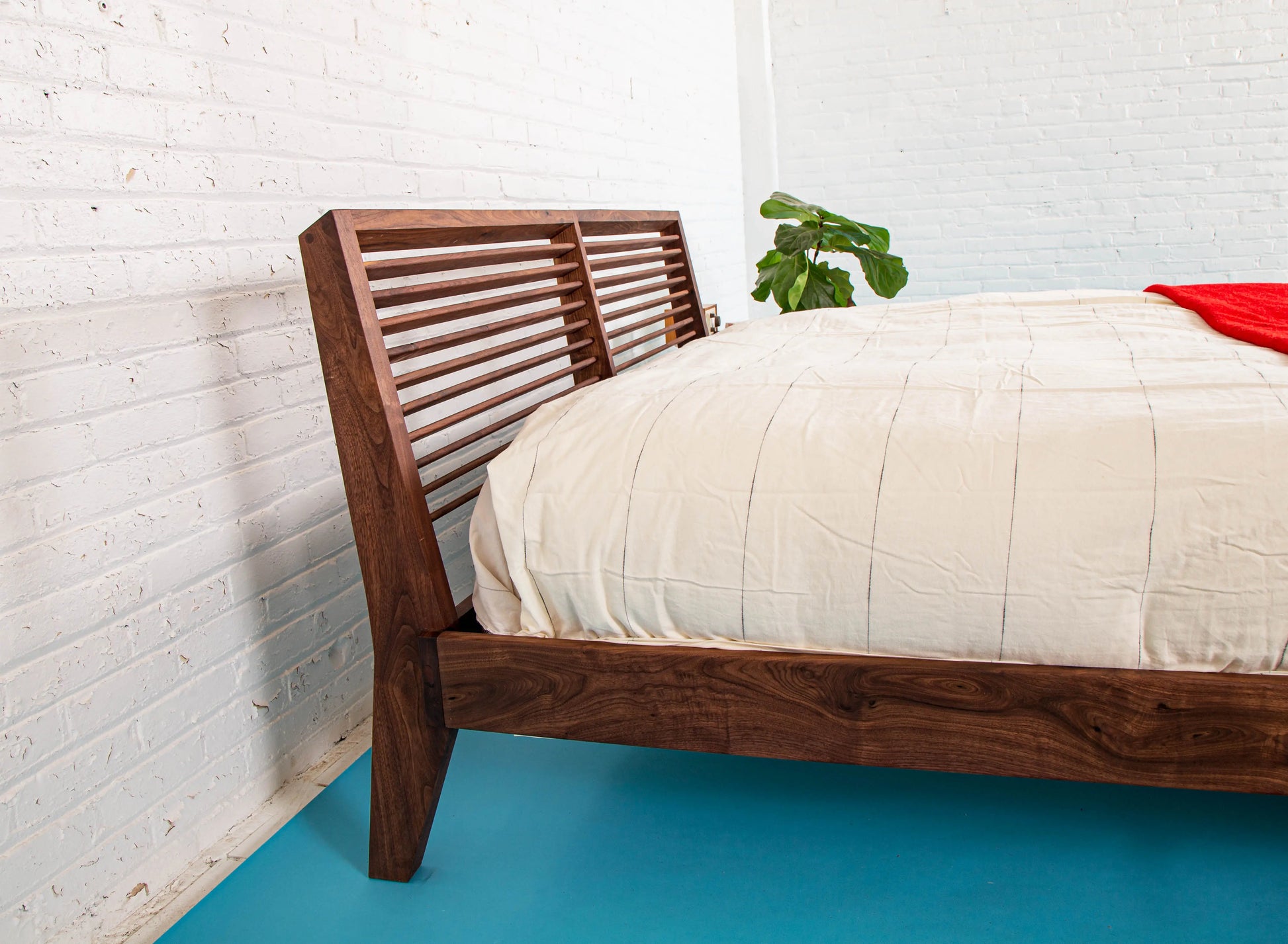 The Warwick, Louvered Modern Walnut Bed with Storage Moderncre8ve