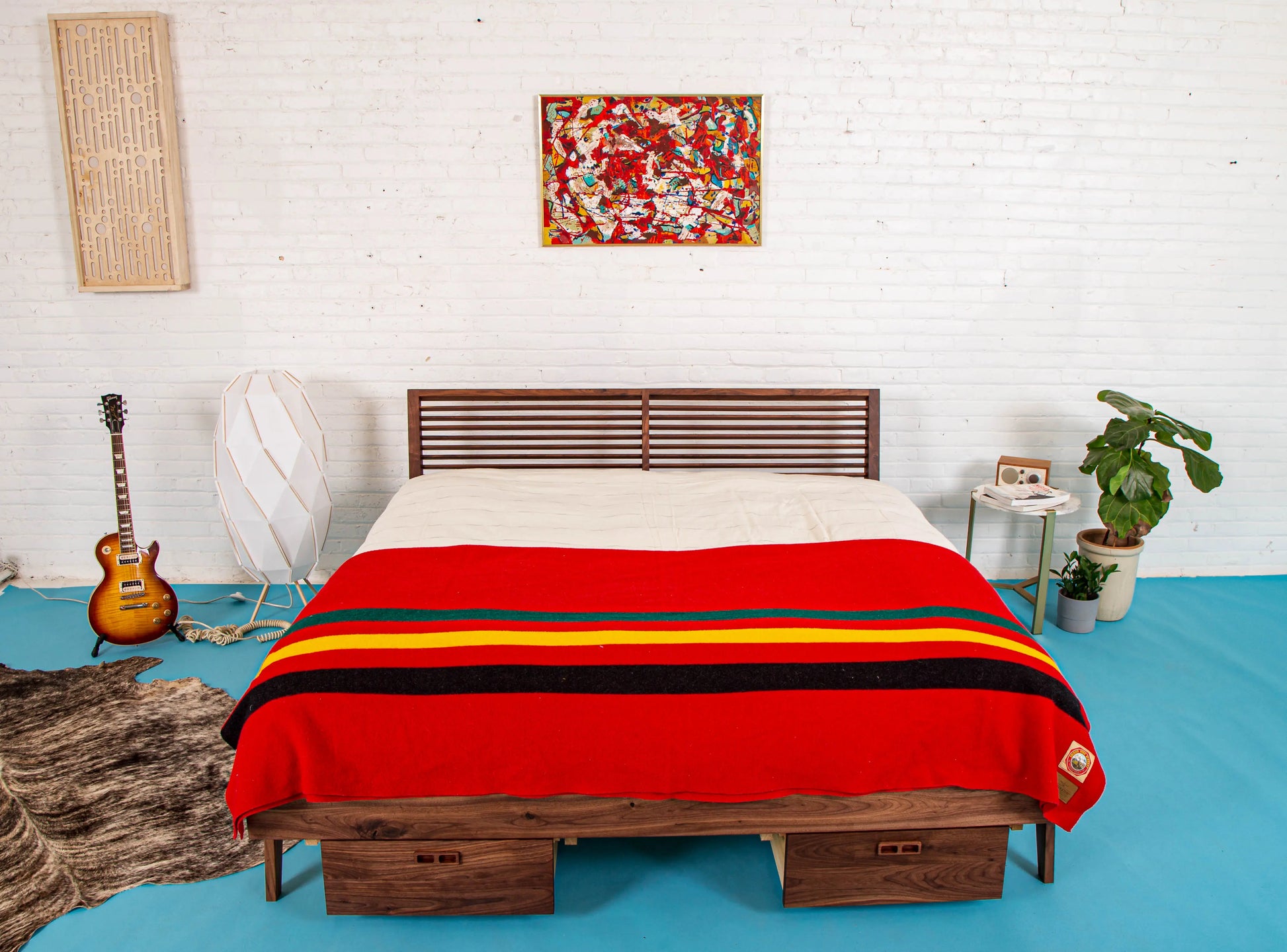 The Warwick, Louvered Modern Walnut Bed with Storage Moderncre8ve