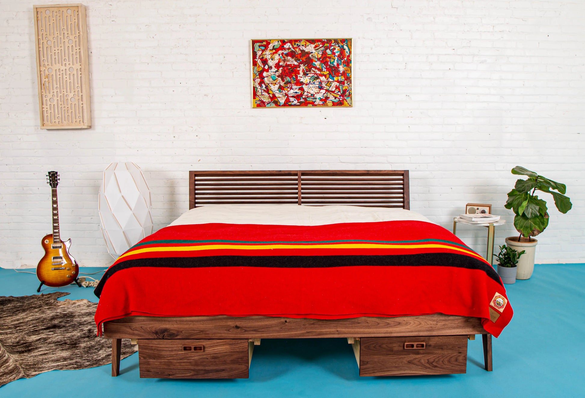 The Warwick, Louvered Modern Walnut Bed with Storage Moderncre8ve