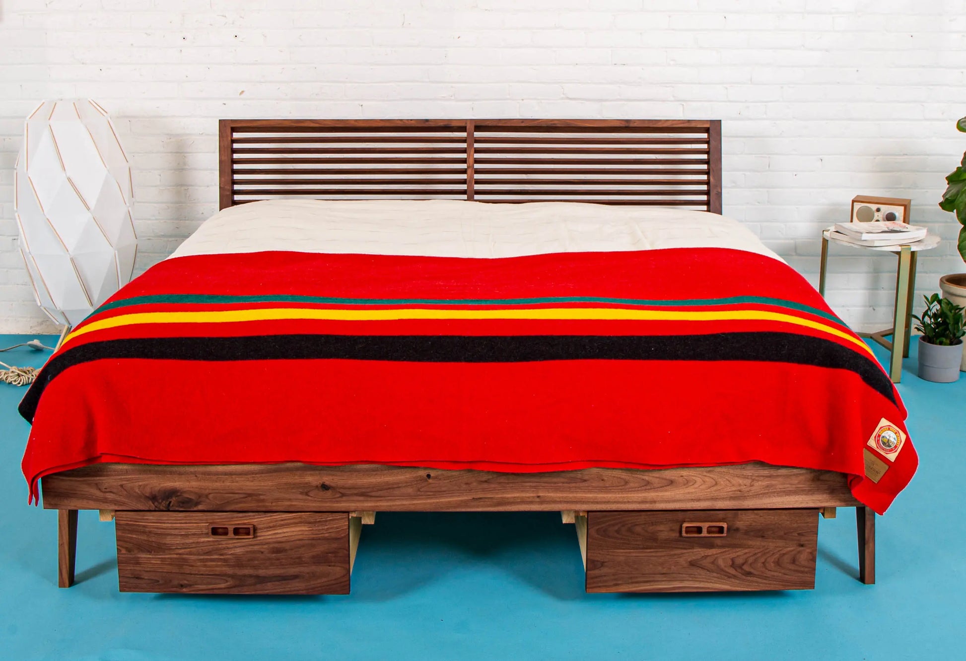 The Warwick, Louvered Modern Walnut Bed with Storage Moderncre8ve