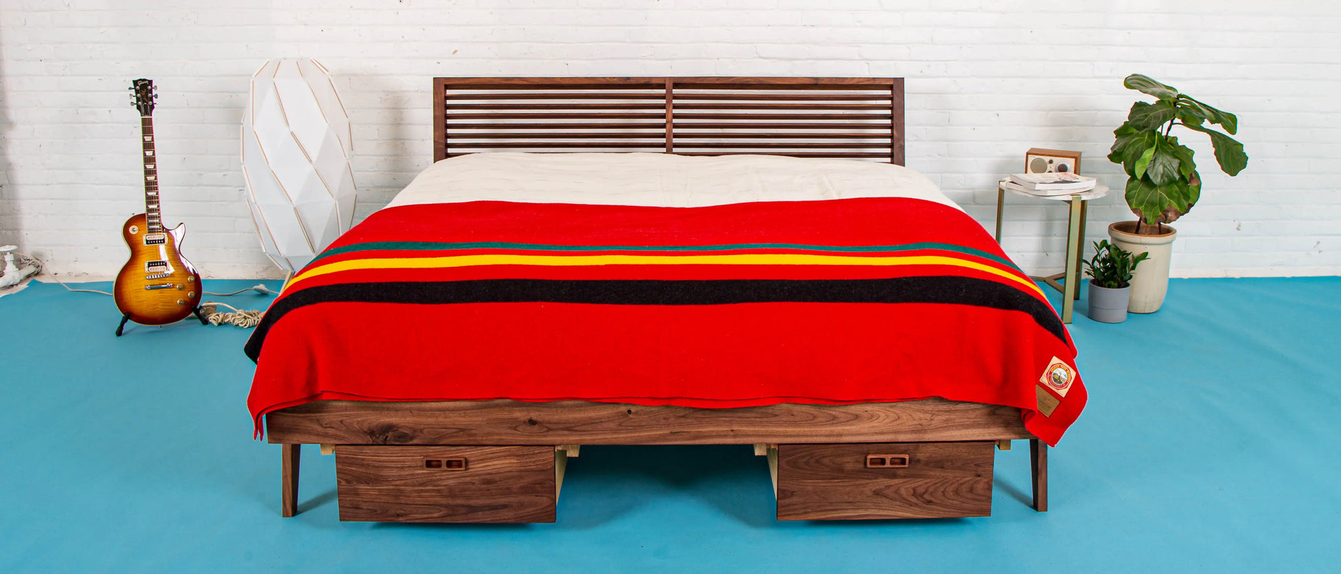 The Warwick, Louvered Modern Walnut Bed with Storage Moderncre8ve