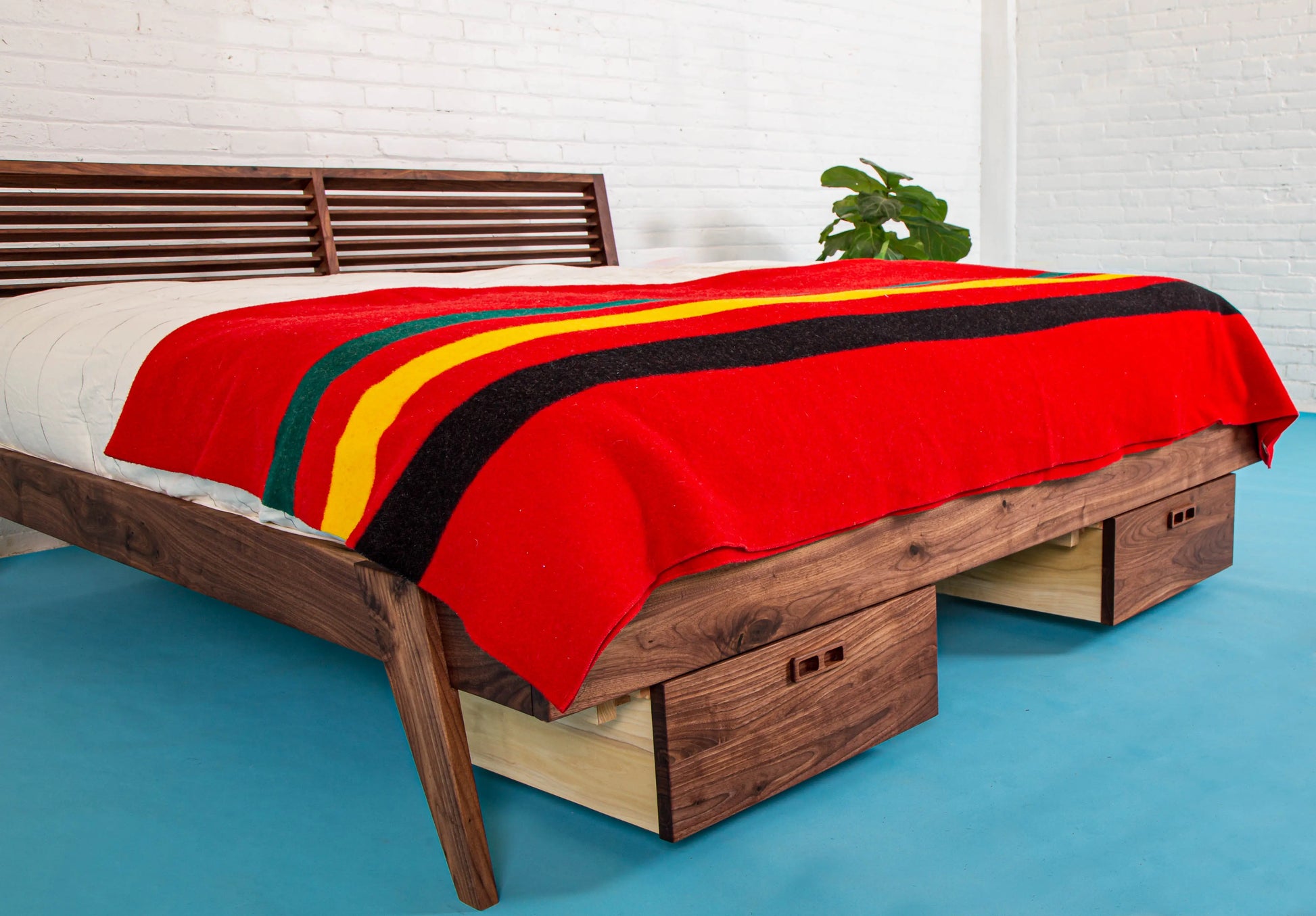 The Warwick, Louvered Modern Walnut Bed with Storage Moderncre8ve