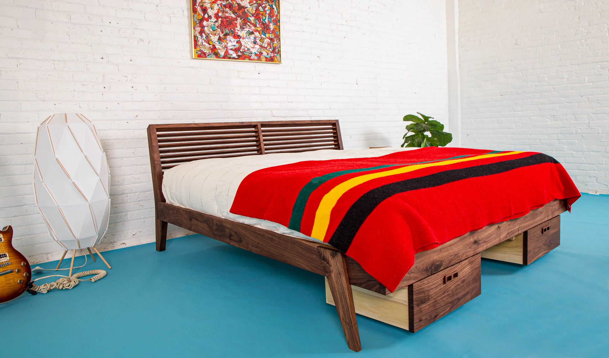 The Warwick, Louvered Modern Walnut Bed with Storage Moderncre8ve