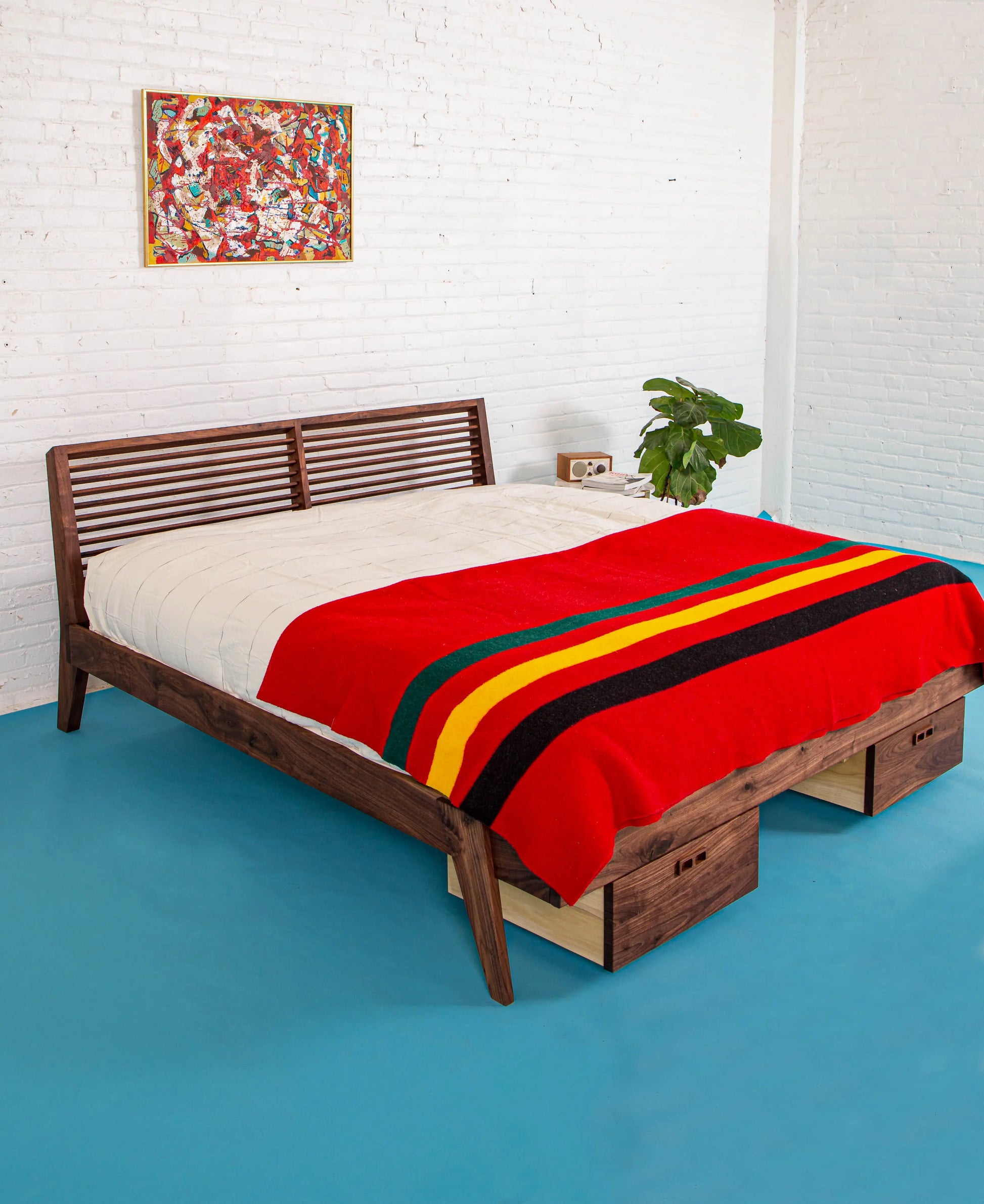 The Warwick, Louvered Modern Walnut Bed with Storage Moderncre8ve