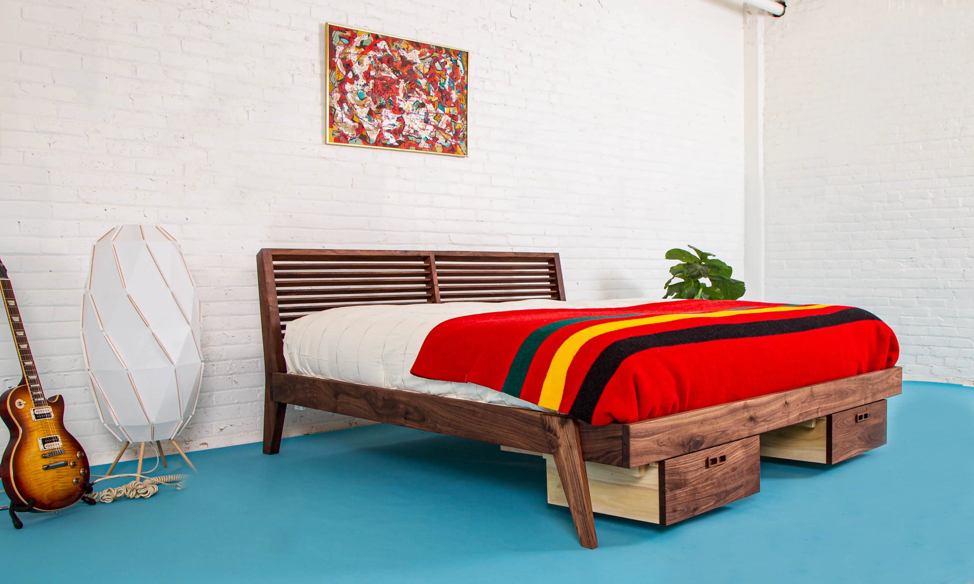 The Warwick, Louvered Modern Walnut Bed with Storage Moderncre8ve