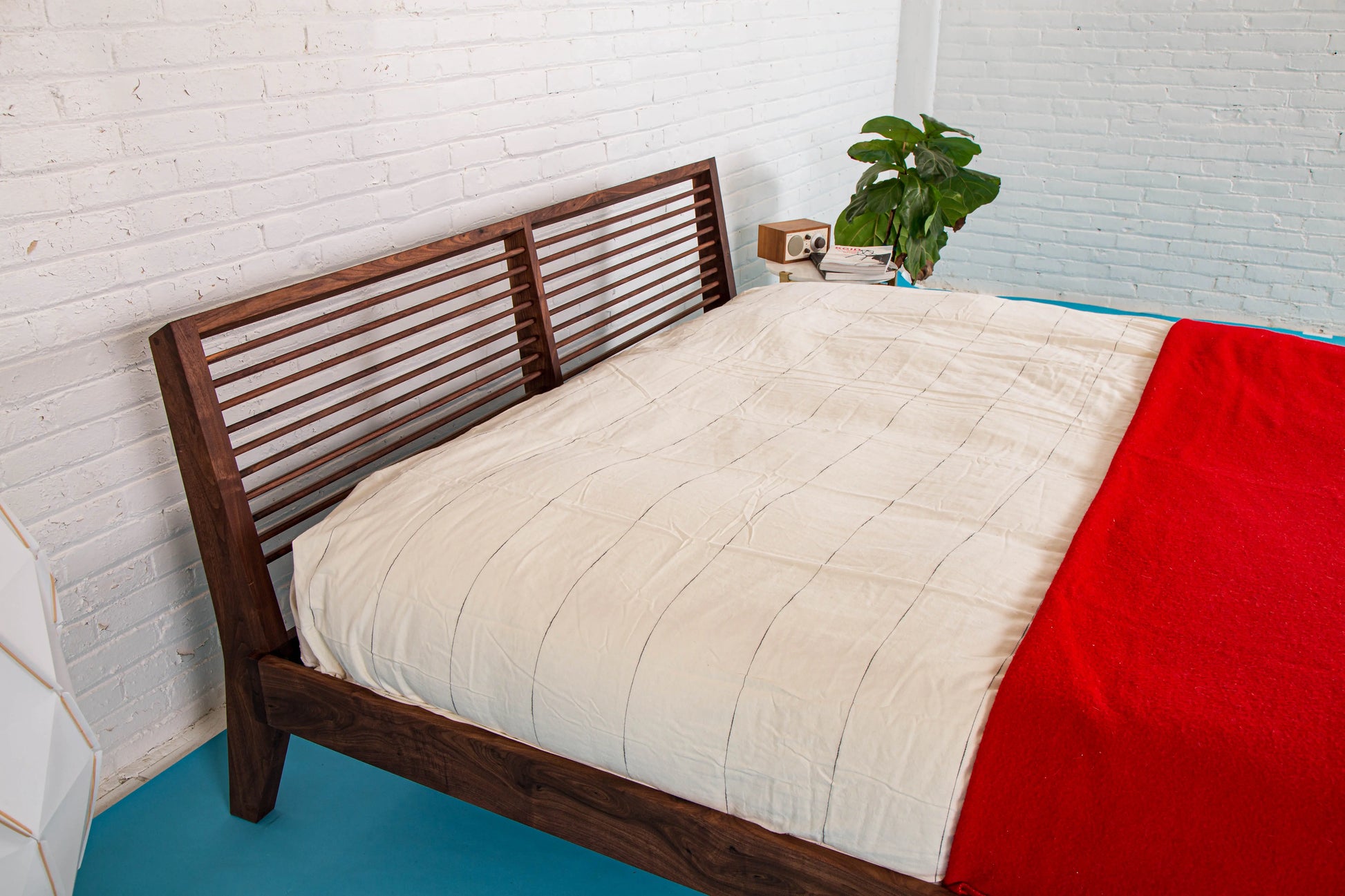 The Warwick, Louvered Modern Walnut Bed with Storage Moderncre8ve
