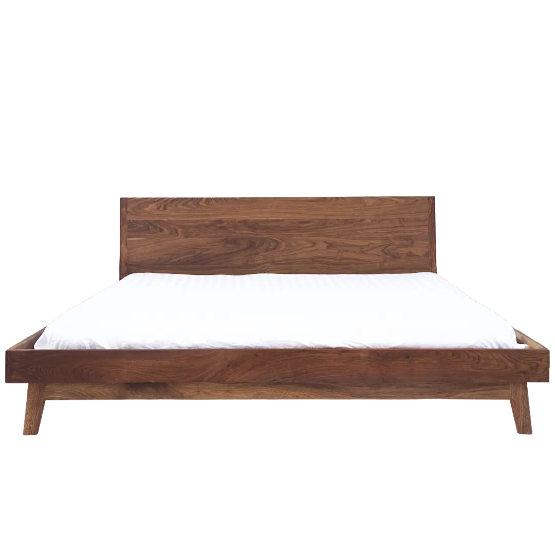 Bosco Walnut Mid Century Modern Bed Handmade - background removed product photo
