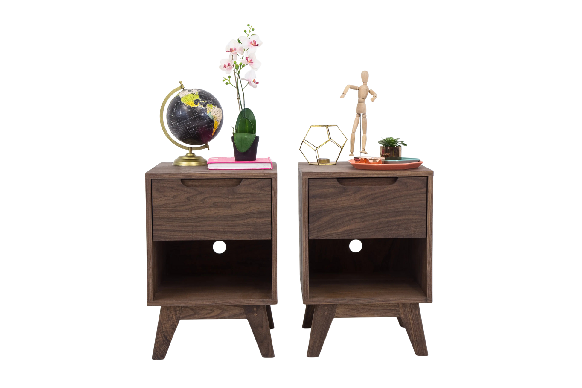 Mid Century Modern Walnut Nightstand - background removed product photo