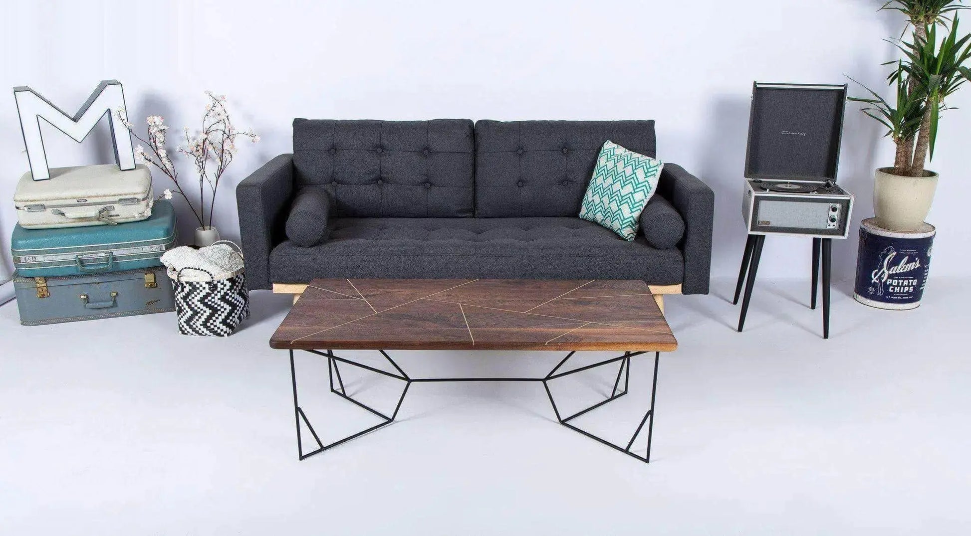 Compact walnut coffee table with a sleek, low-profile design