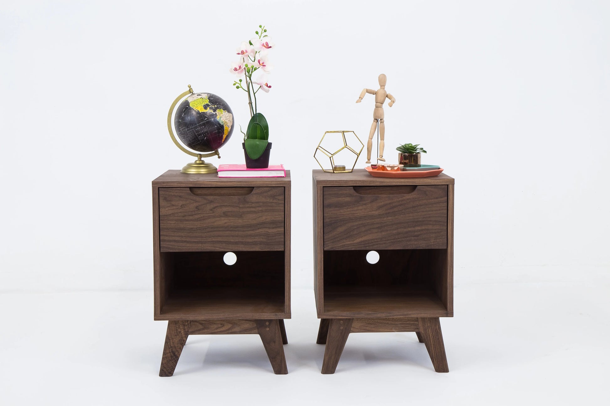 walnut mid century nightstand, pair
