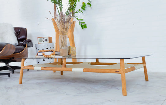 japandi oak coffee table in loft