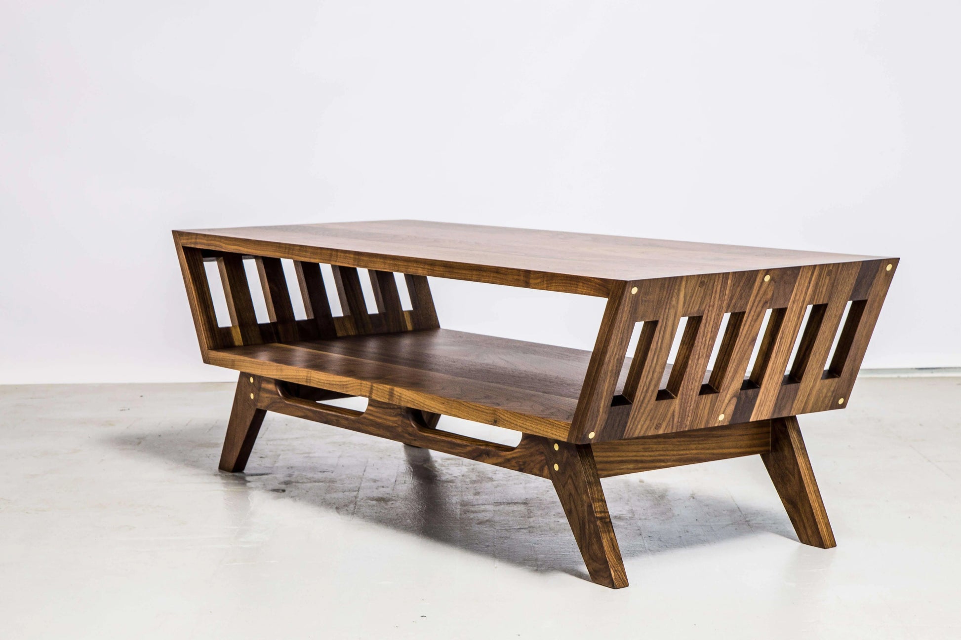 Rectangular mid-century coffee table with solid walnut top