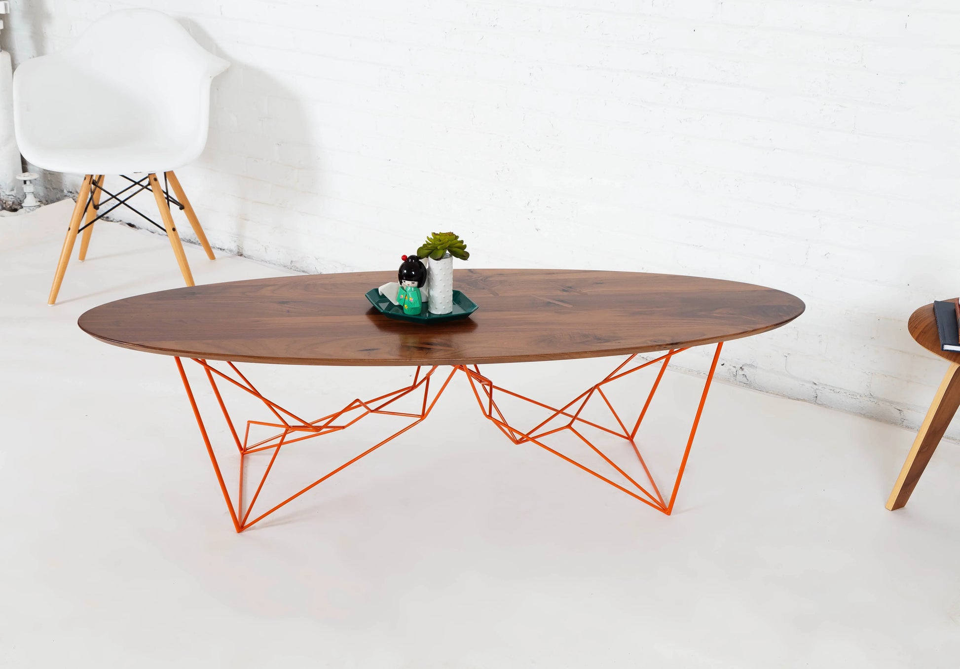 Unique mid-century surfboard coffee table with solid wood build