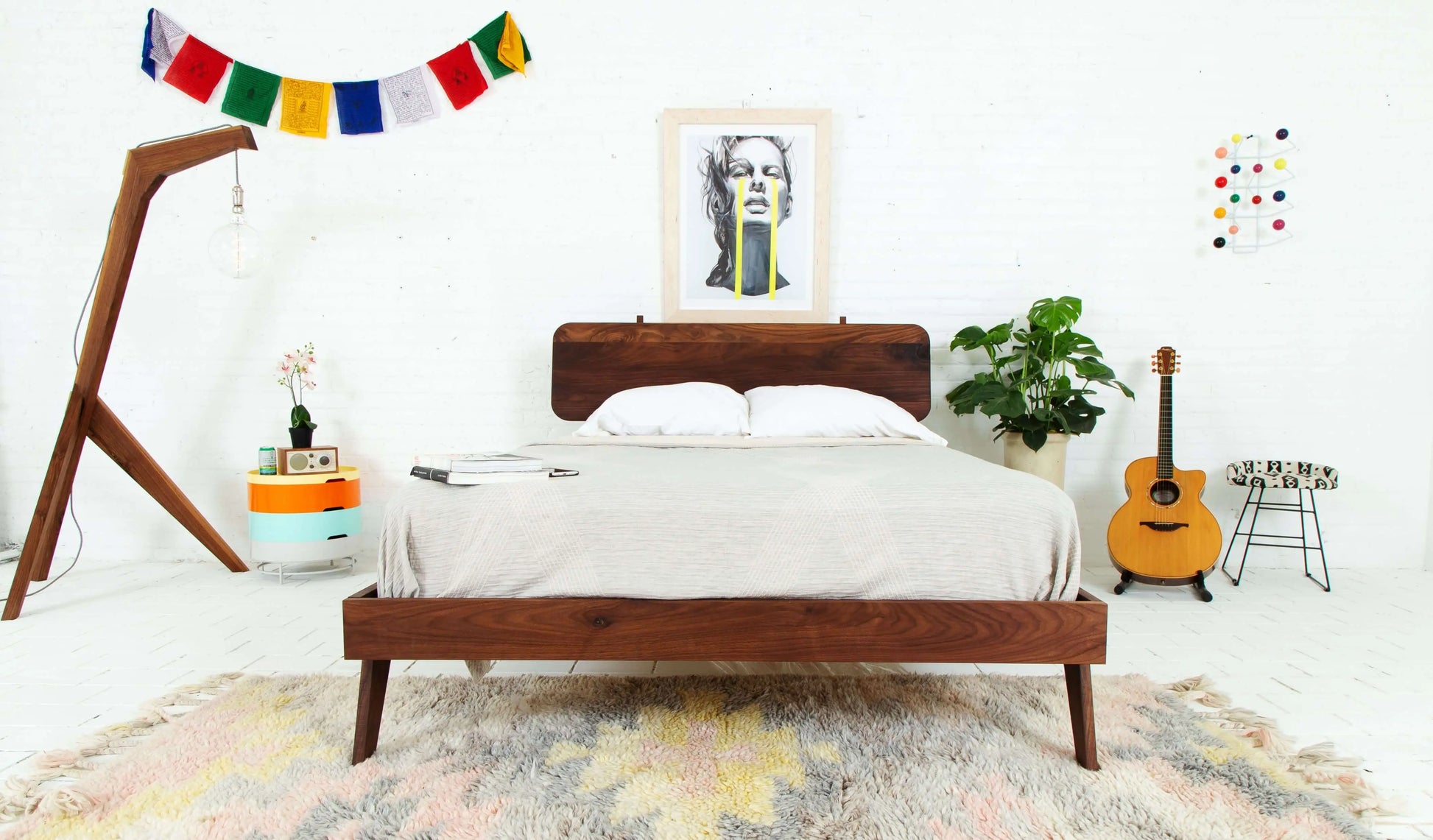 Mid-Century Bed Frame - Walnut Wood in Modern Bedroom