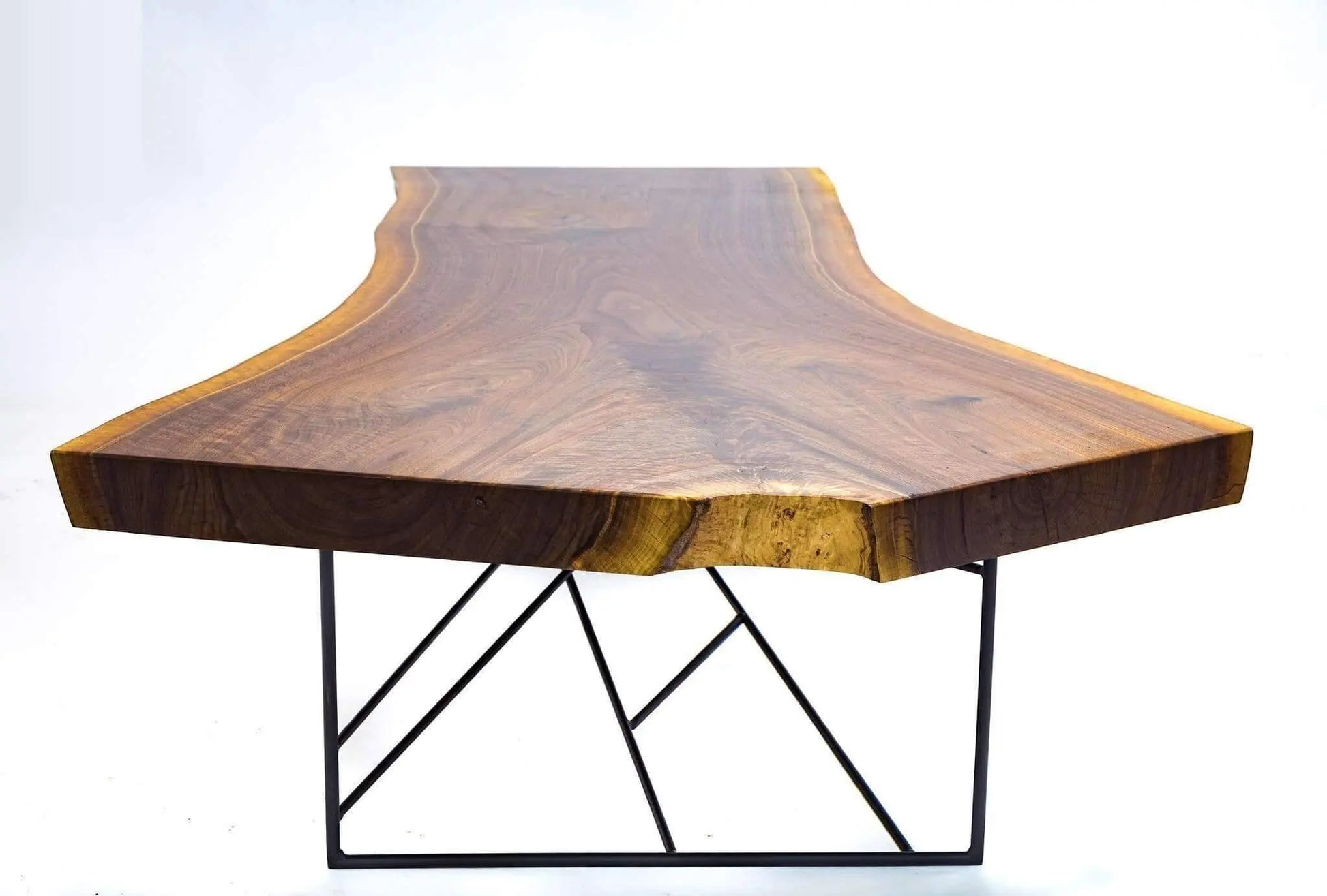 Live edge dining table with mid-century modern walnut finish