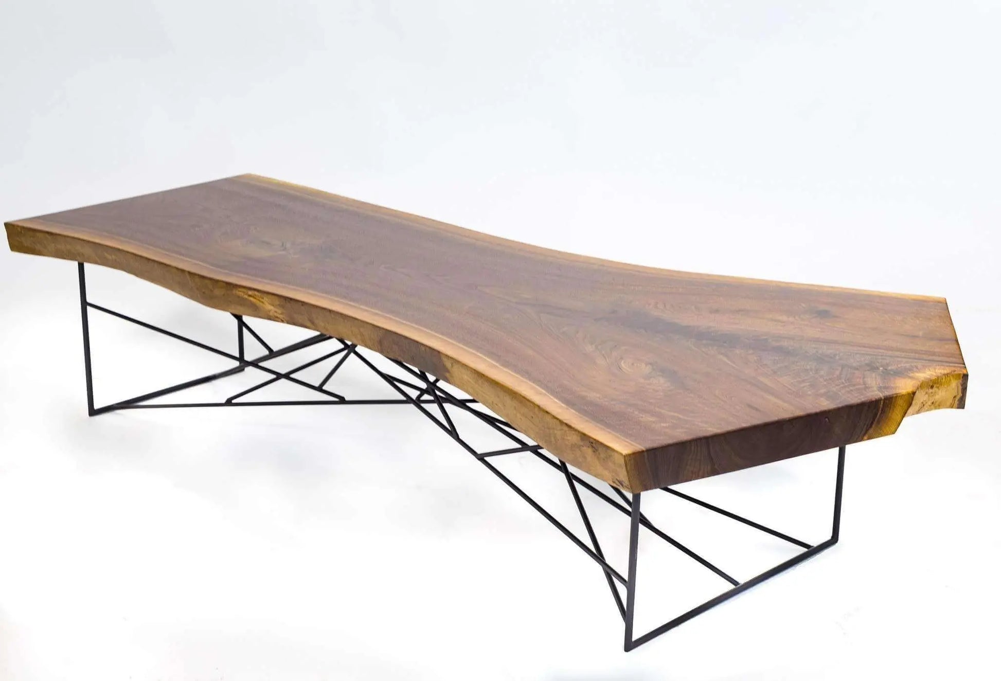 Handcrafted walnut live edge dining table with mid-century design