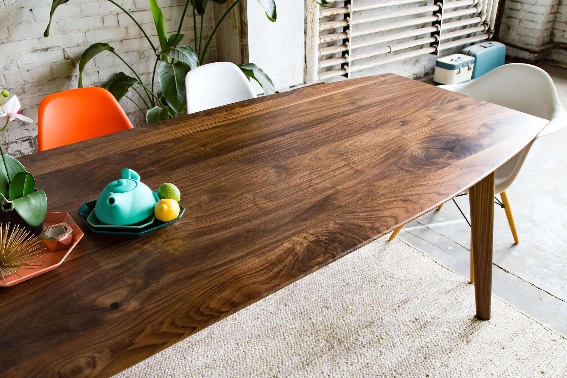 Close-up of Scandinavian dining table surface highlighting craftsmanship
