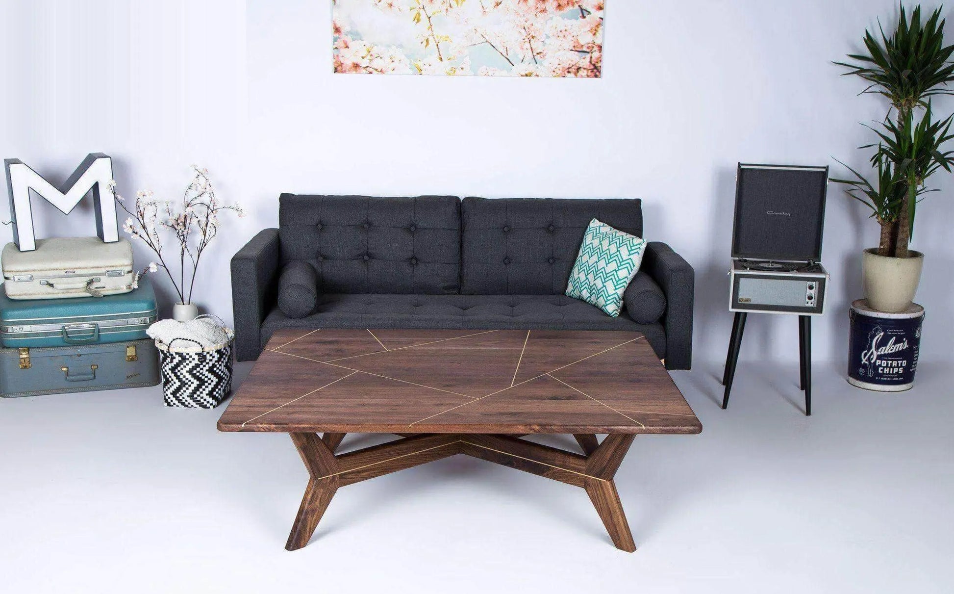 Minimalist walnut coffee table with a sturdy mid-century frame