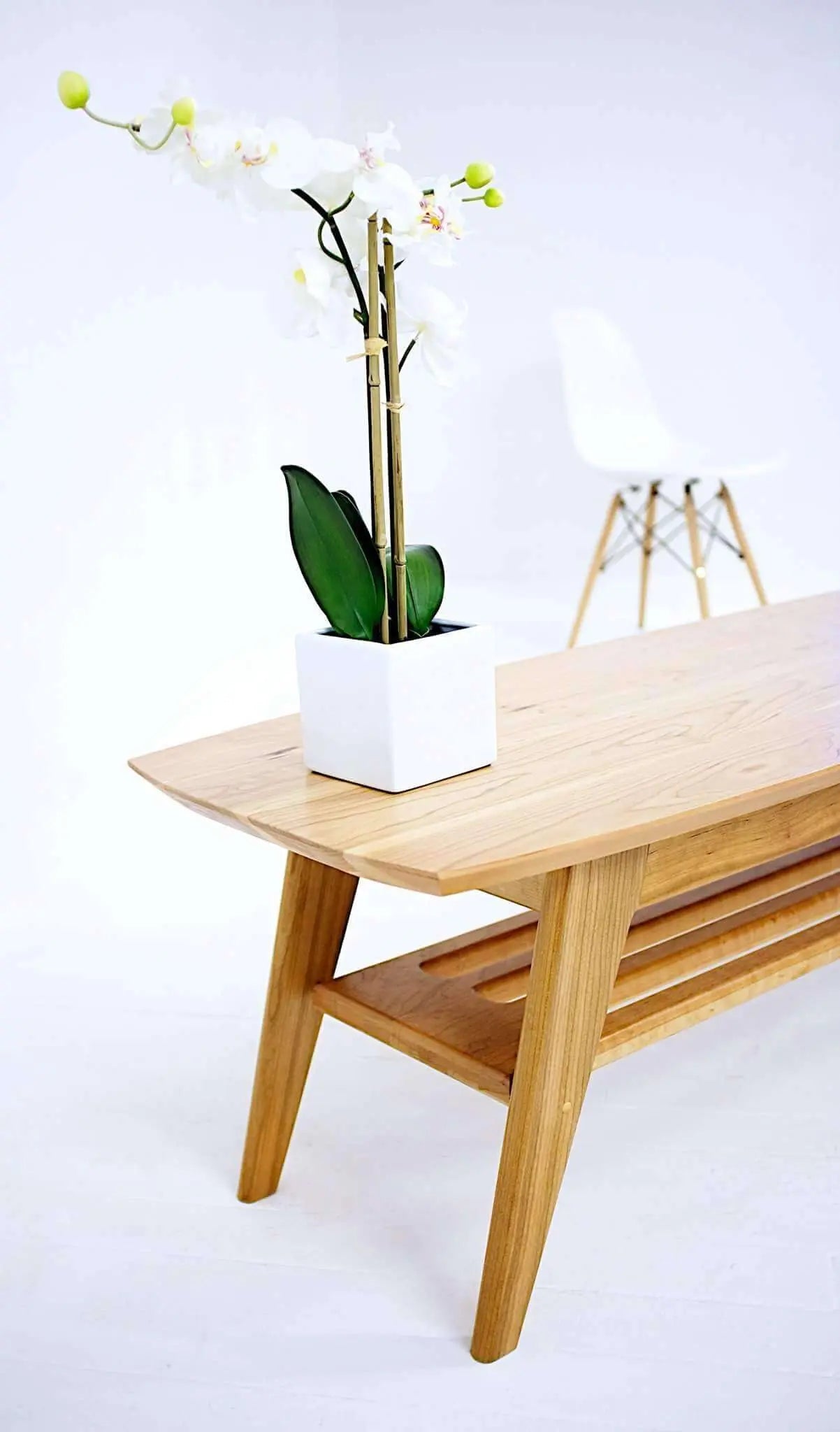 Elegant wooden surfboard coffee table for modern interiors