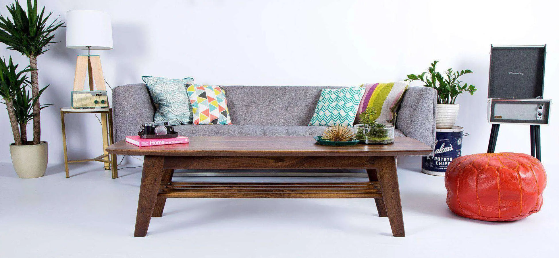 Solid wood surfboard coffee table with minimalist design