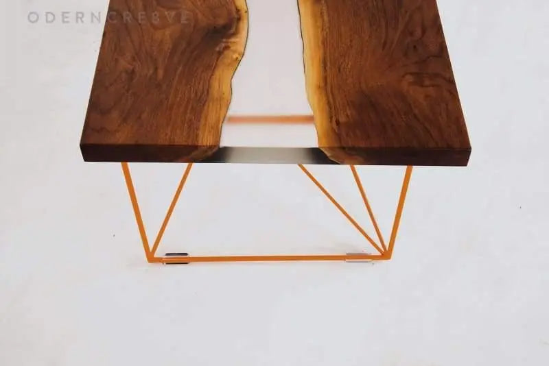Premium live edge walnut wood table with a high-gloss resin finish