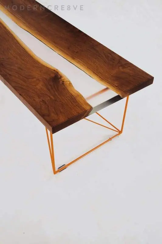 Luxury live edge walnut resin table with a natural wood grain finish