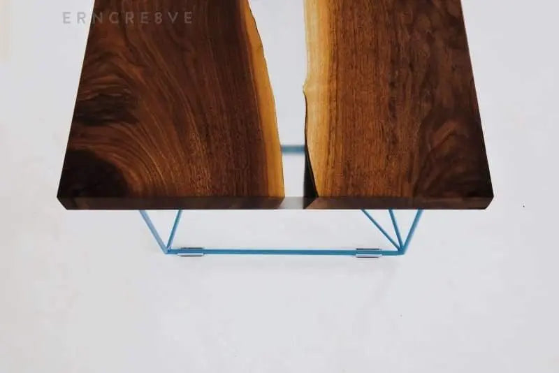 High-quality walnut live edge table with a minimalist resin design