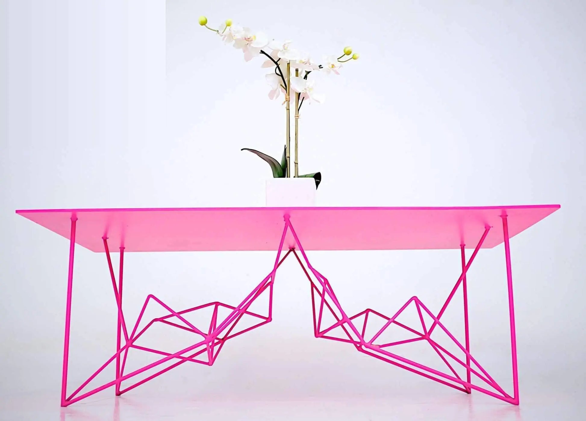 Minimalist pink console table with durable steel construction