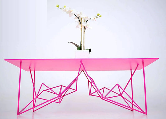 Minimalist pink console table with durable steel construction